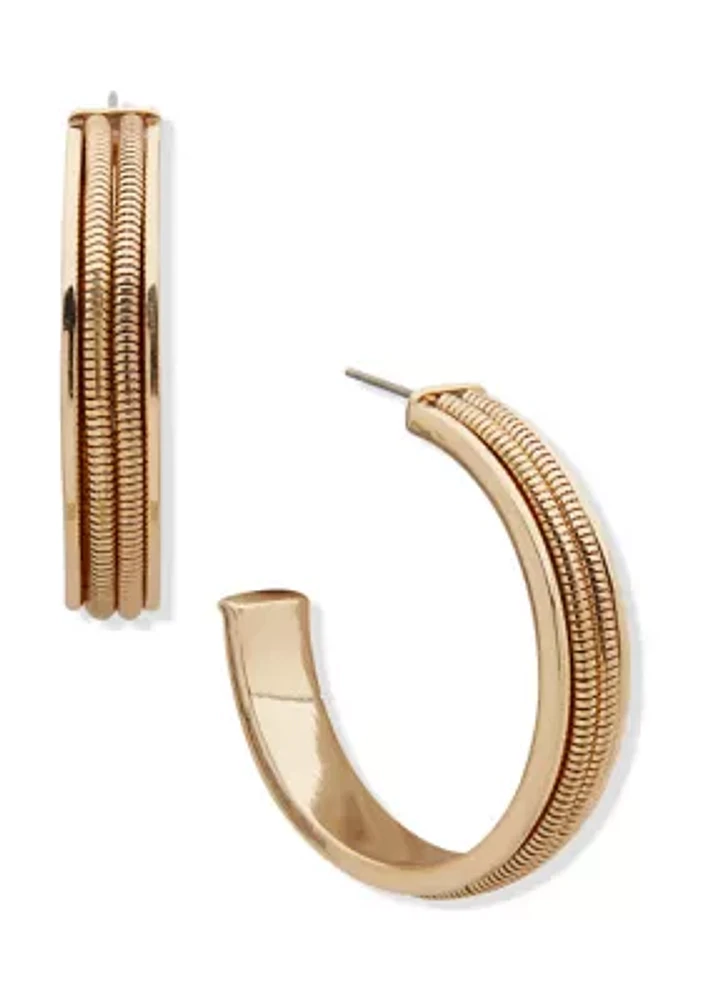 Gold Tone 38 Millimeter Stacked Chain Hoop Earrings