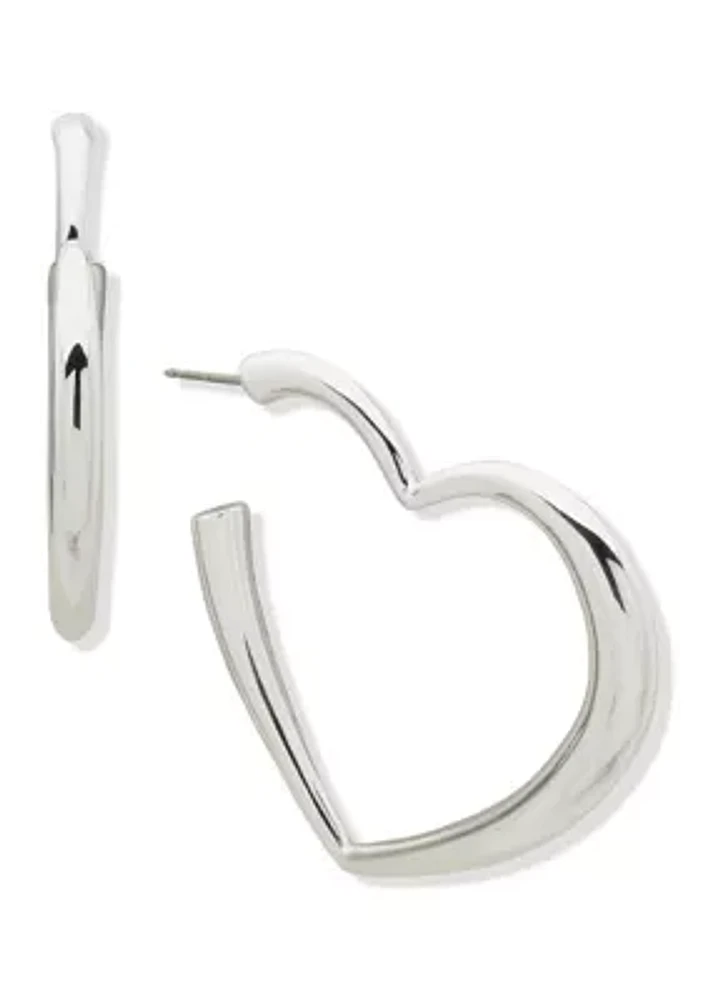 Silver Tone 42 Millimeter Heart Hoop Post Earrings