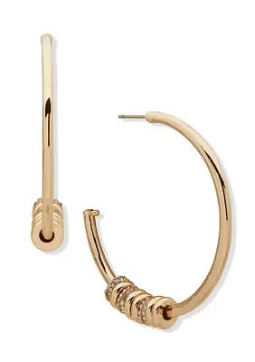 Gold Tone 44 Millimeter Beaded C Hoop Earrings