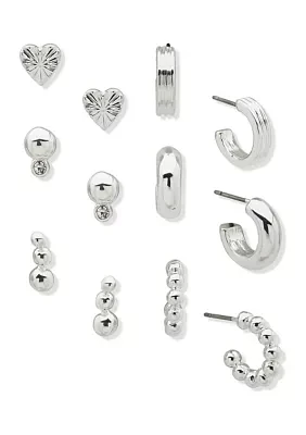 Silver Tone Post Earrings Set