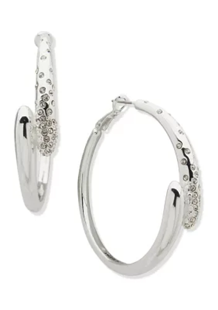 Silver Tone Crystal 64 Millimeter Overlap Hoop Earrings