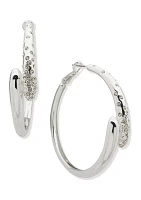 Silver Tone Crystal 64 Millimeter Overlap Hoop Earrings