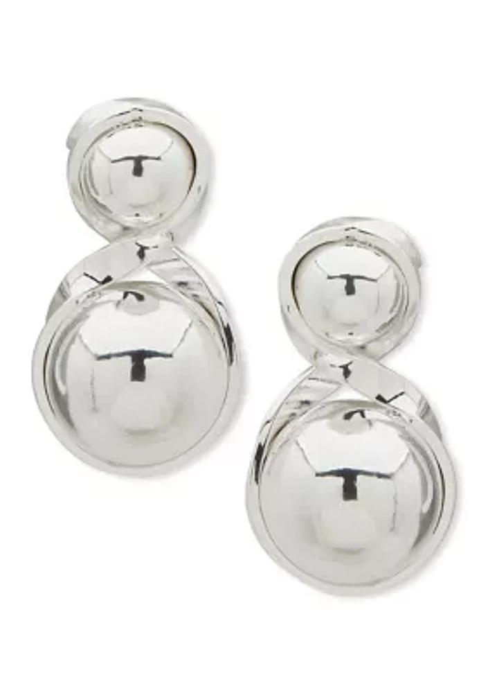 Silver Tone Wrapped Double Ball Drop Earrings