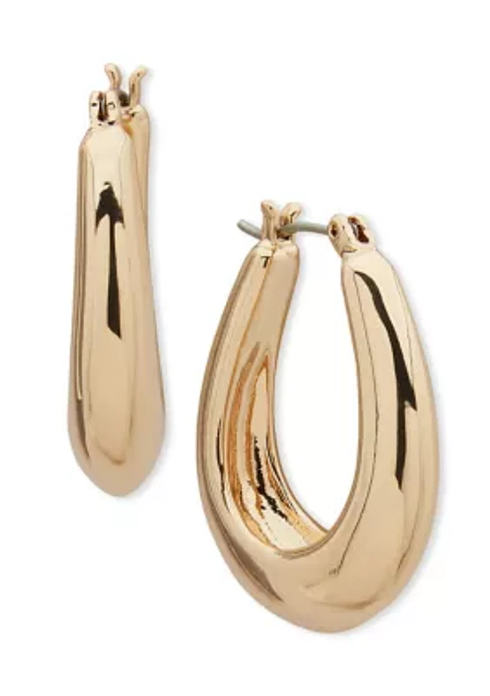 Gold Tone Click Top Puffy Hoop Earrings