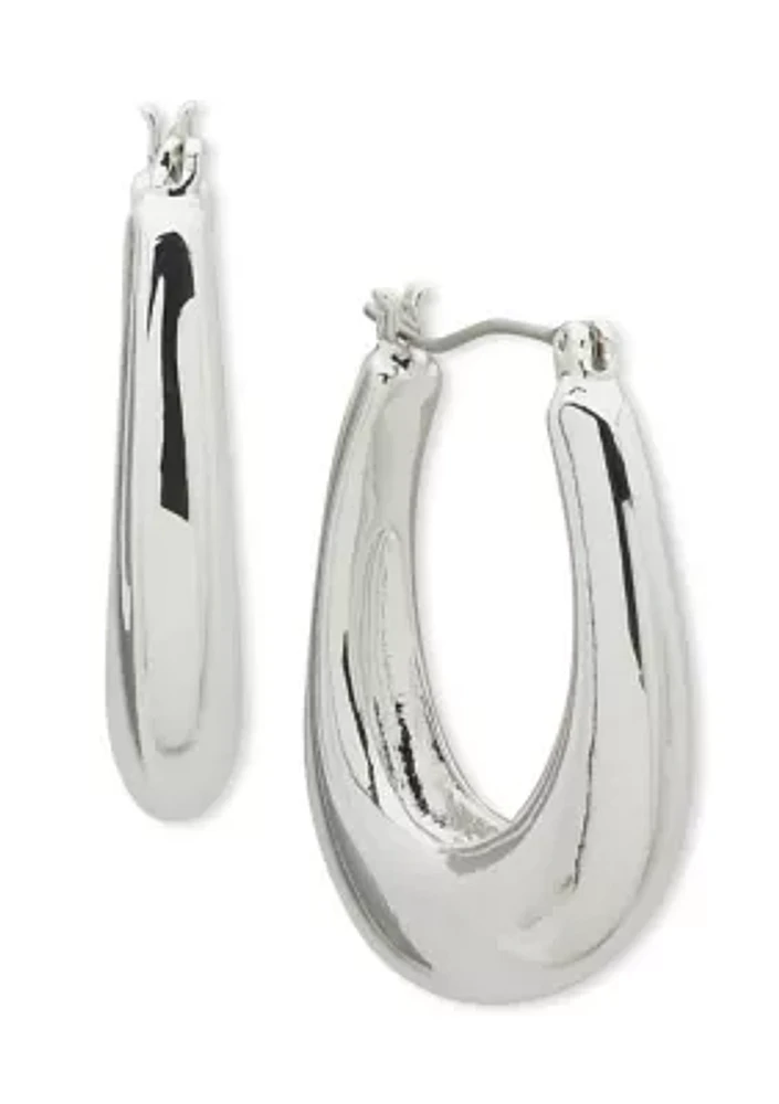 Silver Tone Puffy Click Top Hoop Earrings