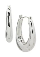 Silver Tone Puffy Click Top Hoop Earrings