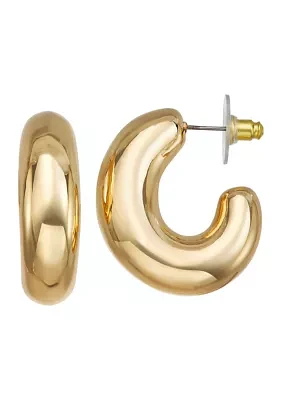 Gold Tone 33 Millimeter Puffy Hoop Post Earrings