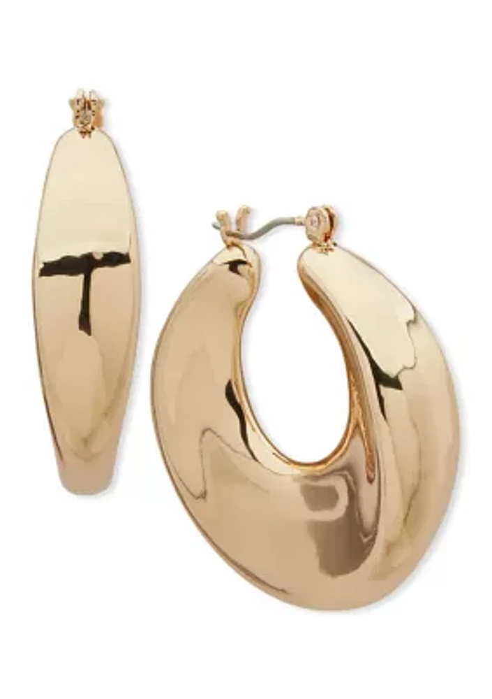 Gold Tone Puffy Click Top Hoop Earrings