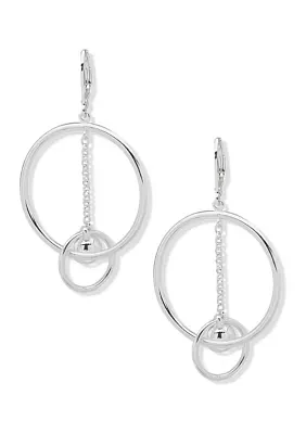 Silver Tone Ball and Ring Orbital Lever Back Earrings