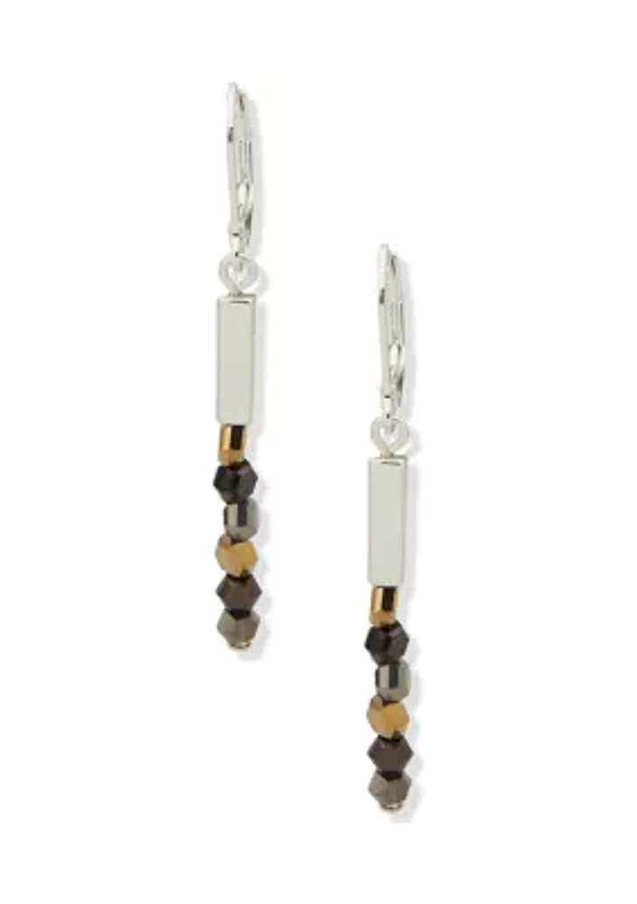 Silver Tone Multi Bead Linear Lever Back Earrings