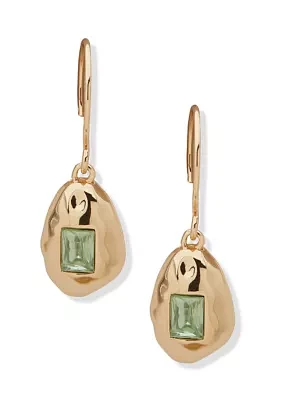 Gold Tone Green Geode Drop Lever Back Earrings