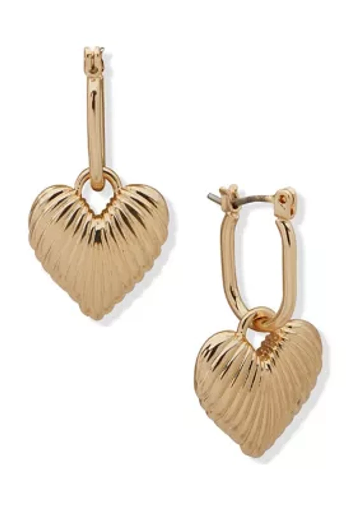 Gold Tone Hoop Heart Click Top Earrings