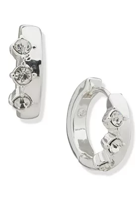 Silver Tone Crystal 16mm Huggie Earrings