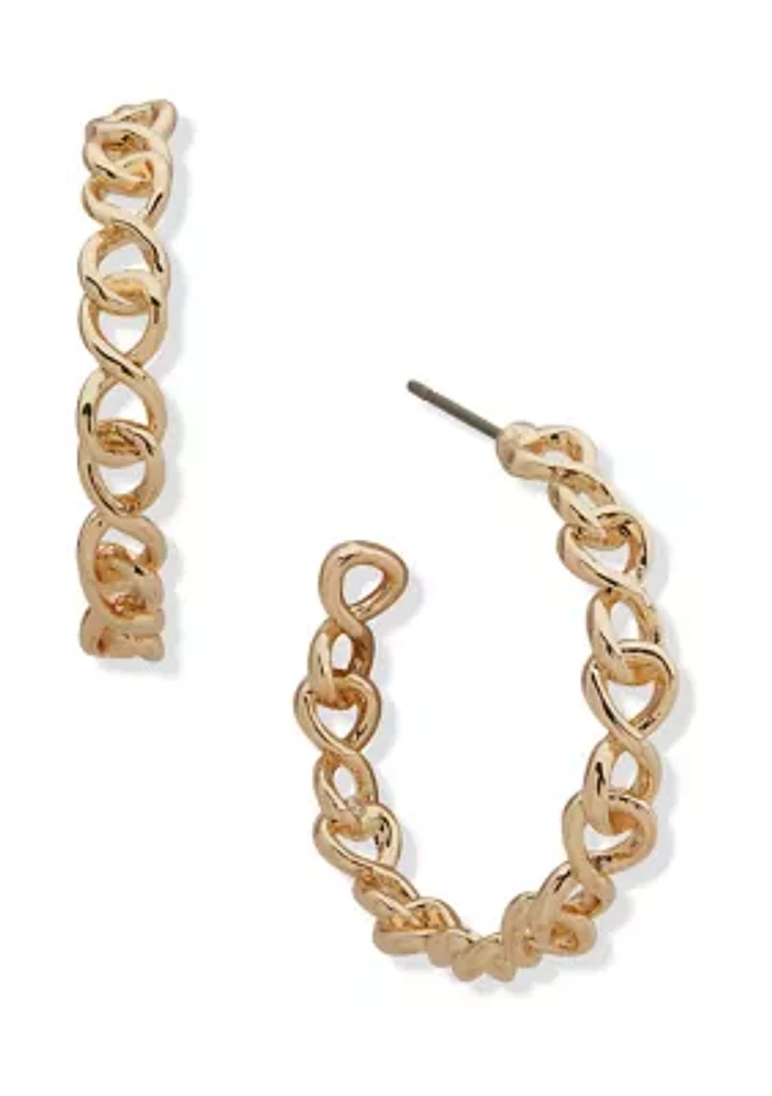 32 Millimeter Gold Tone Chain C Hoop Earrings