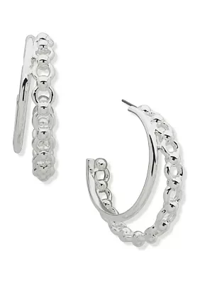 Silver Tone Double Chain Hoop Earrings