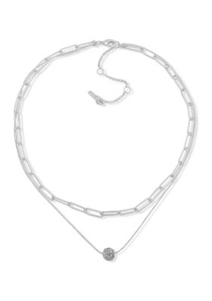 Silver Tone 17" Multi Row Pavé Ball Necklace