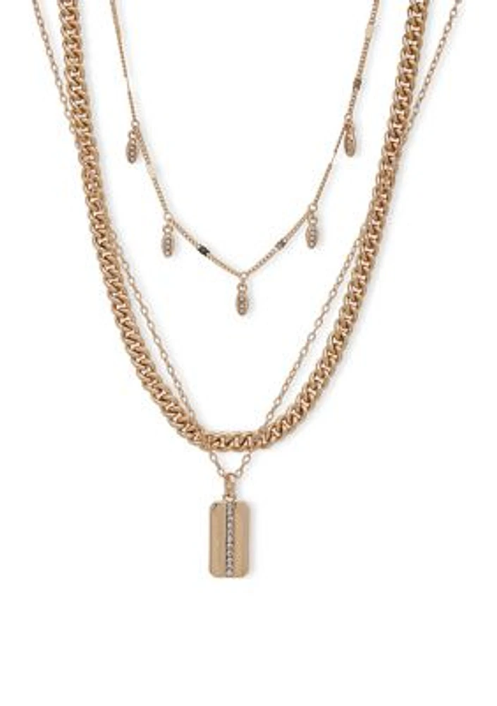 Gold Tone Crystal Pave Multi Row Necklace