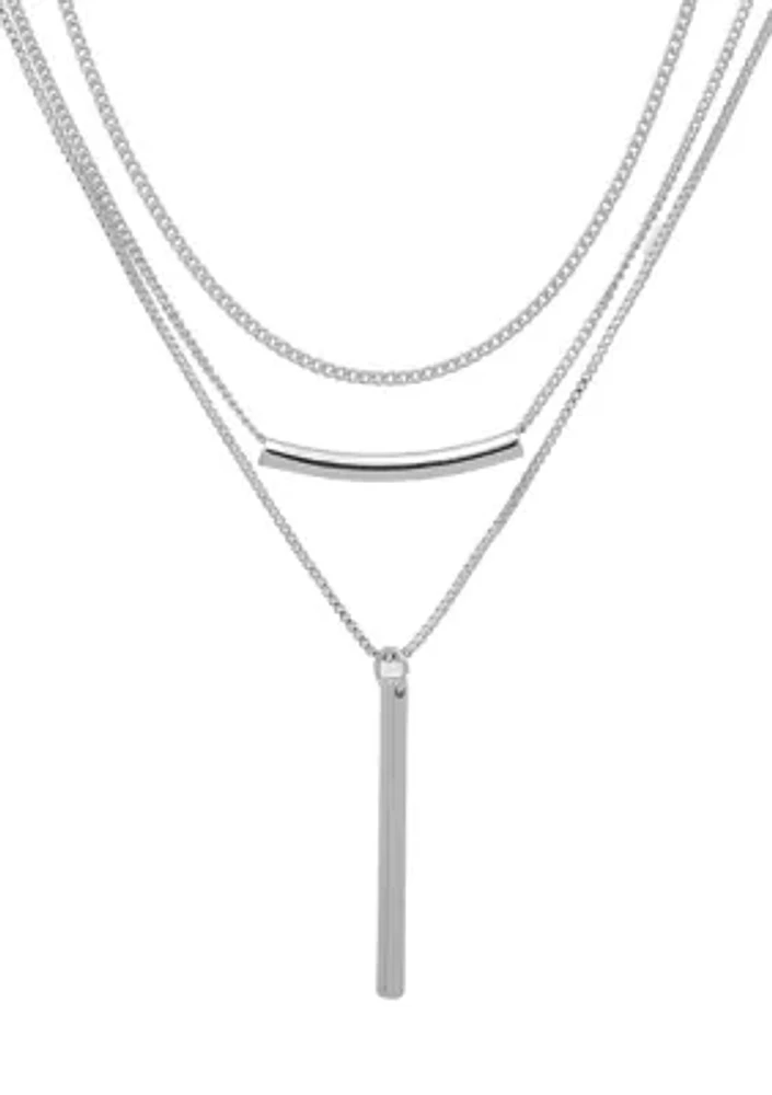 Silver Tone 16'' Multi Row Necklace