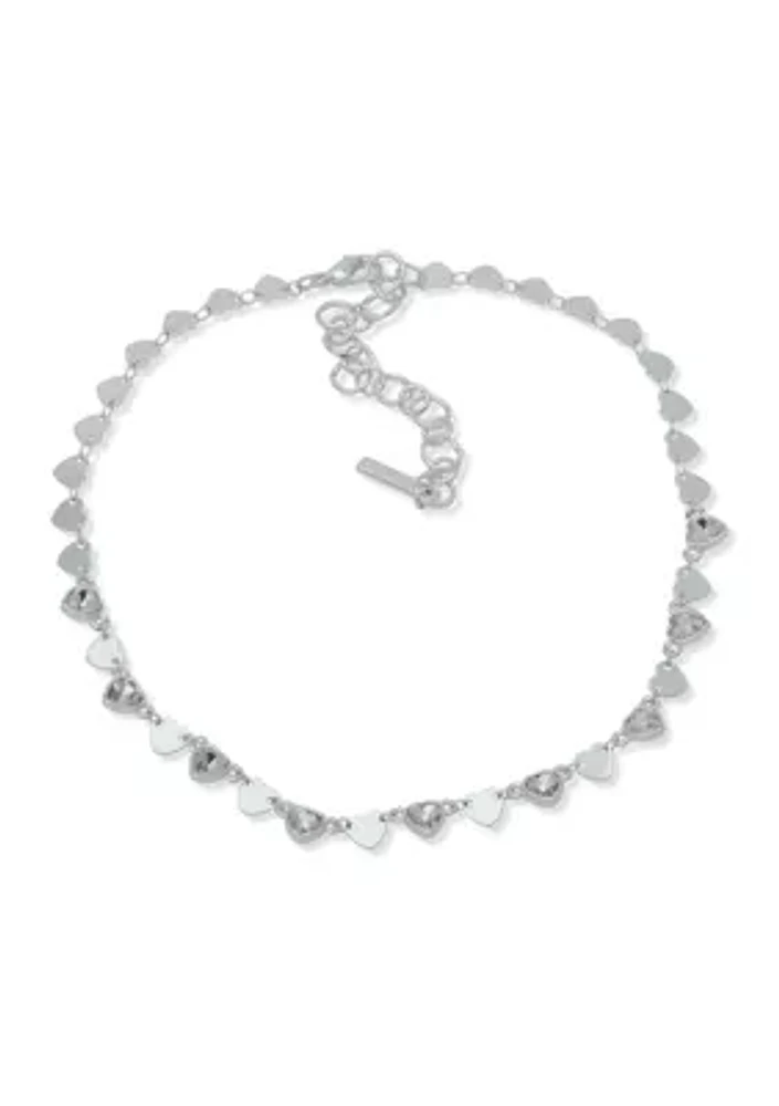 Silver Tone 13" Crystal Heart Choker Necklace