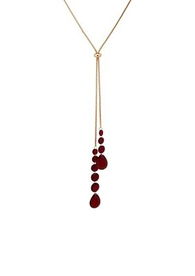 Gold Tone 28" Red Lariat Necklace