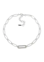 Silver Tone Crystal Paperclip Collar Necklace