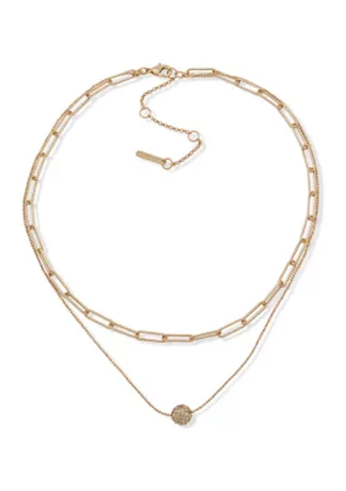 Gold Tone 17" Crystal Pavé Ball Multirow Necklace