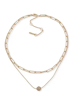 Gold Tone 17" Crystal Pavé Ball Multirow Necklace