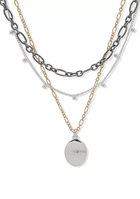 Tri Tone Multi Row Necklace