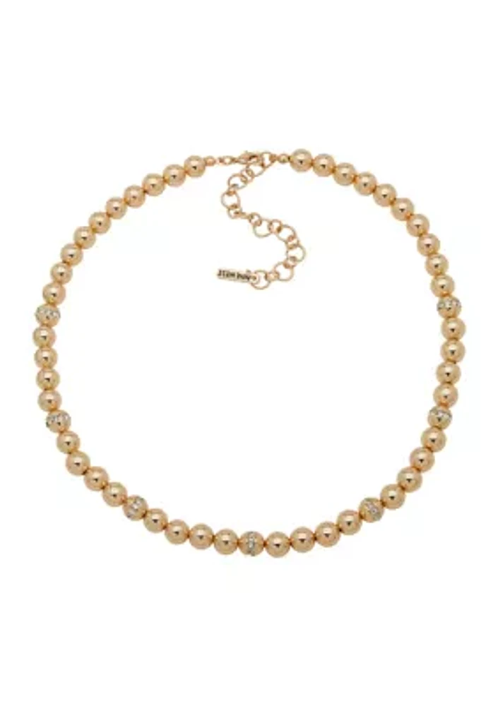 Gold Tone 17'' Crystal Striped Pavé Call Collar Necklace