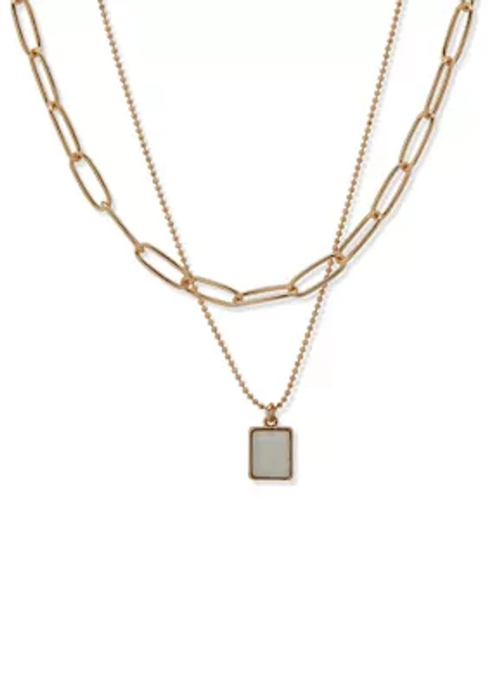 Stone Square Drop Necklace