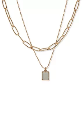 Stone Square Drop Necklace