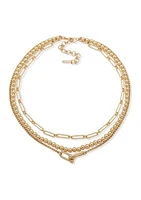 Gold Tone Chain Multi Row Necklace