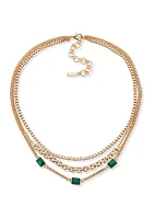 Gold Tone Emerald Multi Row Necklace