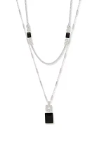 Silver Tone Stone Multi Row Long Necklace