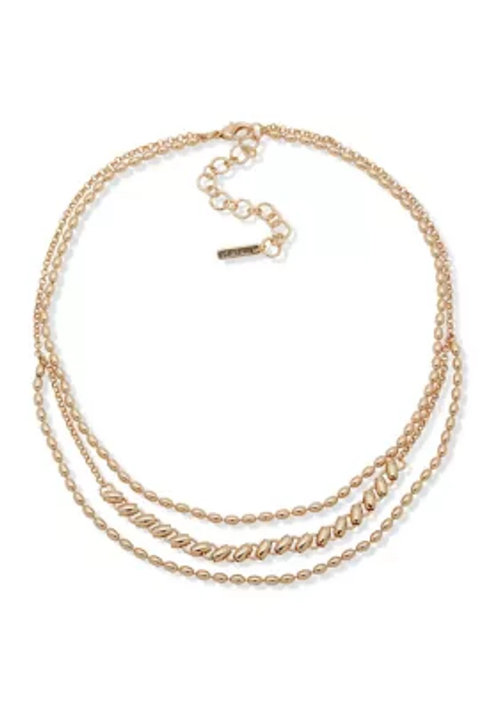 Gold Tone Multirow Necklace