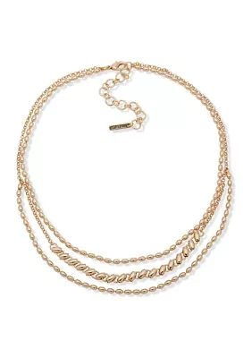 Gold Tone Multirow Necklace