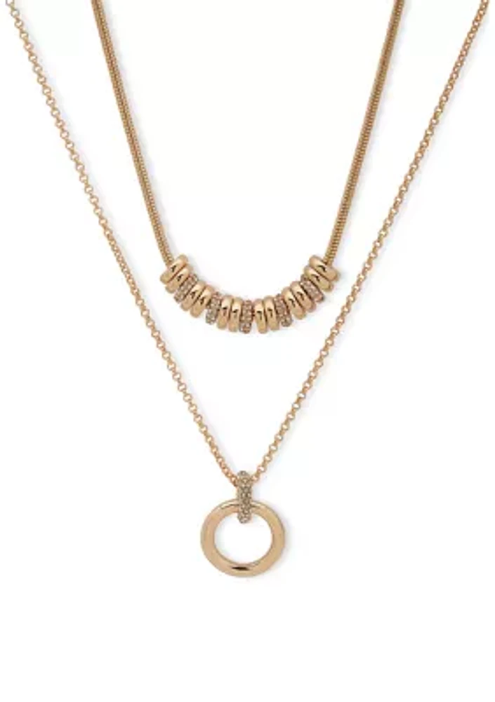 Gold Tone Crystal Multi Row Necklace