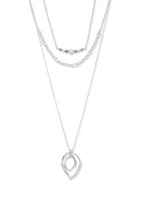 Silver Tone Pearl Crystal Multi Row Necklace