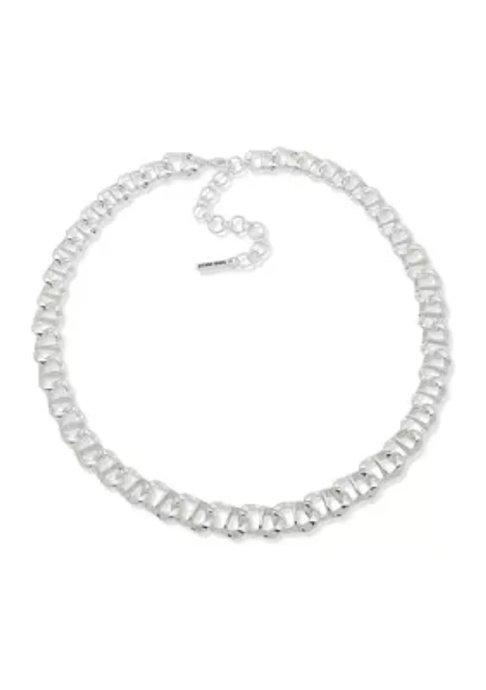 Silver Tone Curb Link Collar Necklace