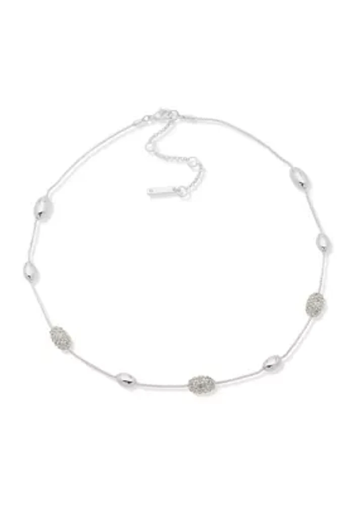 Silver Tone Crystal Nugget Collar Necklace