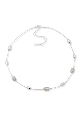 Silver Tone Crystal Nugget Collar Necklace