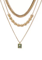 Gold Tone Green Gem Multi Row Necklace