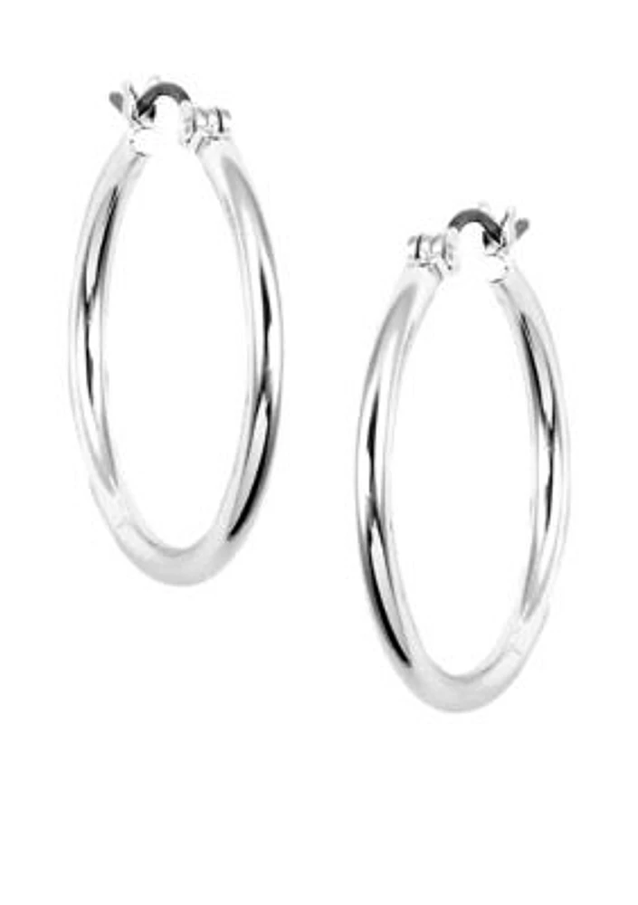 Classic Silver-Tone Click Top Tube Hoop Earrings