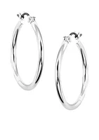 Classic Silver-Tone Click Top Tube Hoop Earrings