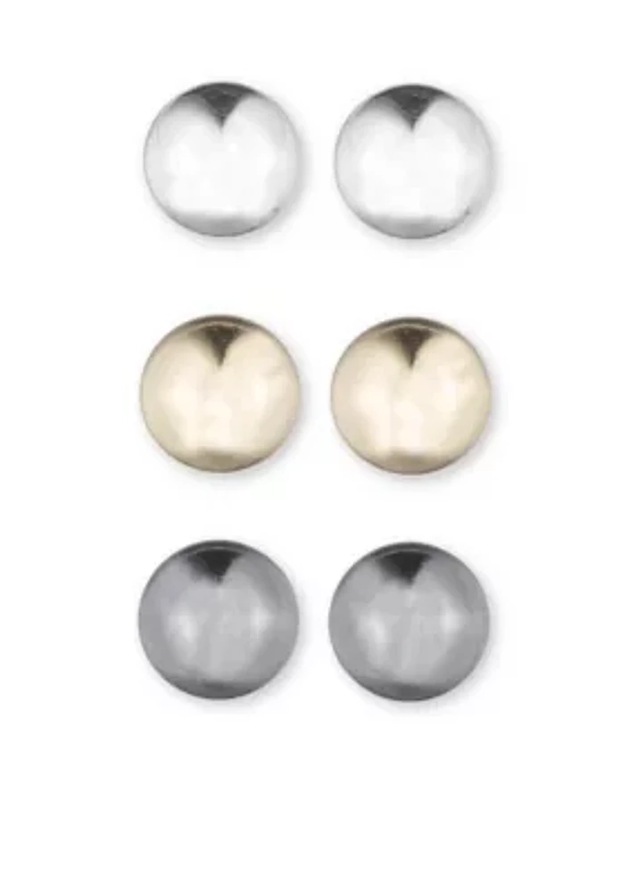 Tri-Tone Three Ball Stud Earring Set