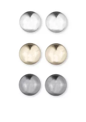 Tri-Tone Three Ball Stud Earring Set