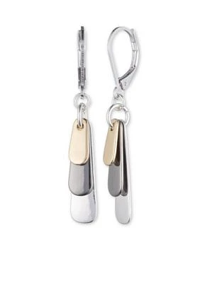 Tri Tone Metal Linear Earrings