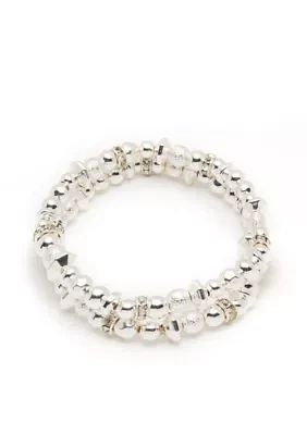 Silver-Tone 2 Stretch Boxed Bracelet Set