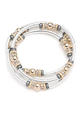 Set of 3 Tri Tone Mingle Stretch Bangle Bracelets