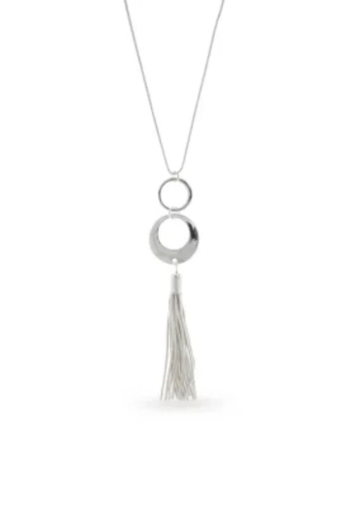 Silver-Tone Ring Around Tassel Pendant Necklace